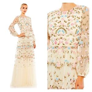 Mac Duggal Ivory Embroidered Blouson Sleeve Gown Size 12 $798 35111